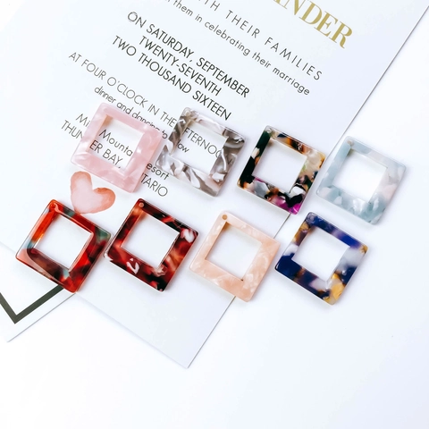Square Acetate Resin Hollow Pendants For DIY Earring Jewelry Making Marble Tortoiseshell Texture Jewelry Crafting Findings