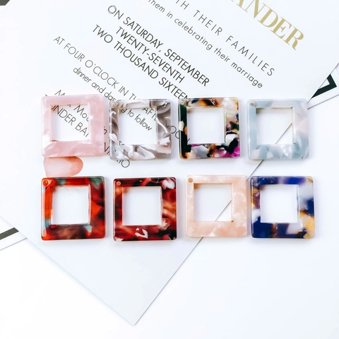Square Acetate Resin Hollow Pendants For DIY Earring Jewelry Making Marble Tortoiseshell Texture Jewelry Crafting Findings