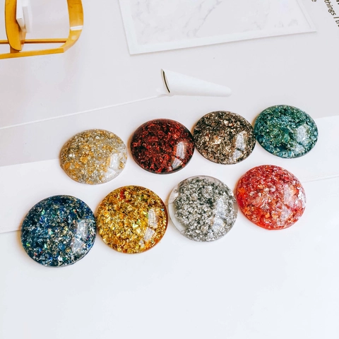 Accessoires de Chaussures Ronds DIY Cabochons en Résine Feuille d'Or Paillettes Patchs à Dos Plat pour Coque de Téléphone Décoration de Bijoux