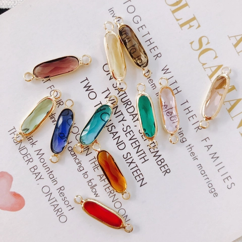 Oval Faceted Glass Crystal DIY Jewelry Connector Pendants With Double Hanging Loops Gold Plated Alloy Frame For Handmaking Bracelet Necklace Accessories