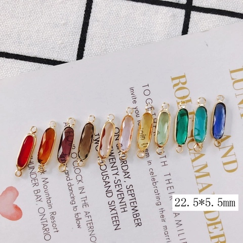 Oval Faceted Glass Crystal DIY Jewelry Connector Pendants With Double Hanging Loops Gold Plated Alloy Frame For Handmaking Bracelet Necklace Accessories