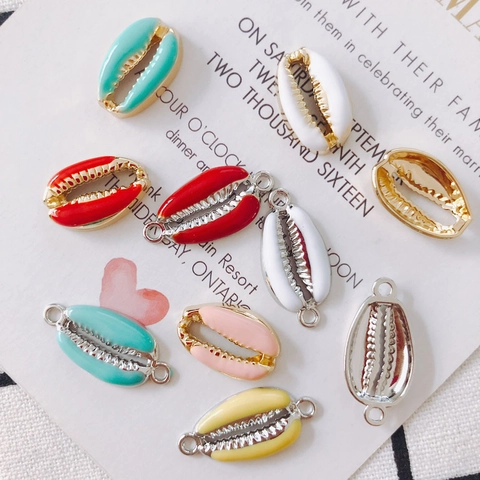 DIY Alloy Enamel Cowrie Shell Pendants For Jewelry Making Gold Silver Plated Sea Style Colorful Connectors Findings Accessories