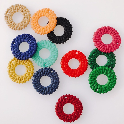 Round Hollow Woven Resin Pendants Imitation Rattan Style Jewelry Findings For Earring Necklace DIY Crafting Accessories