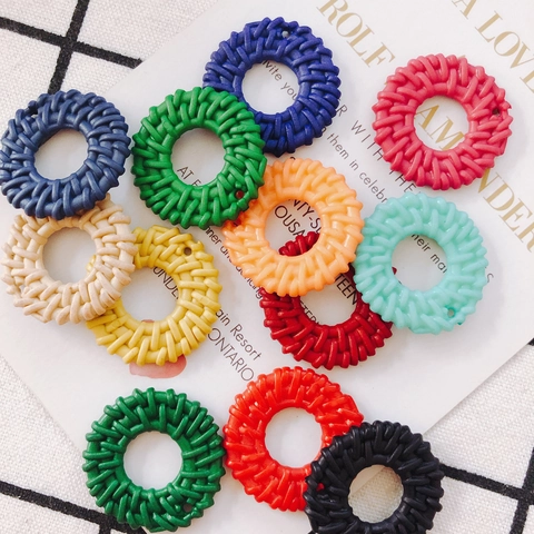 Round Hollow Woven Resin Pendants Imitation Rattan Style Jewelry Findings For Earring Necklace DIY Crafting Accessories