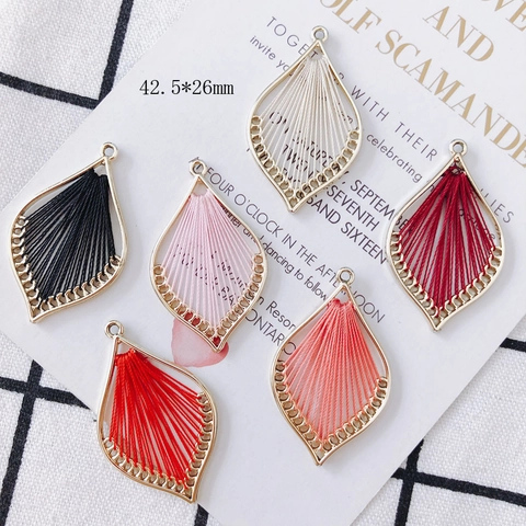 Vintage Alloy Leaf Pendants Hand Woven Thread Charms Gold Plated Ethnic Style DIY Jewelry Making Accessories Women