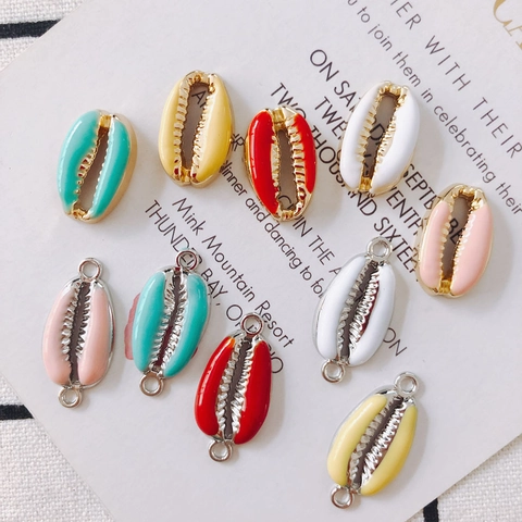 DIY Alloy Enamel Cowrie Shell Pendants For Jewelry Making Gold Silver Plated Sea Style Colorful Connectors Findings Accessories