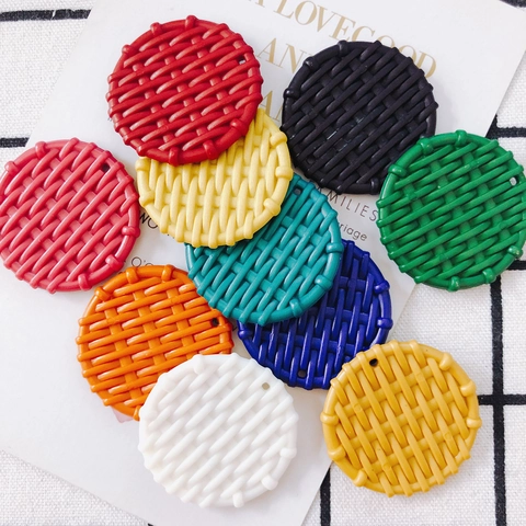 Woven Round Resin Pendants For DIY Jewelry Making Accessories Multi-color Earrings Necklace Charms Fashion Craft Components