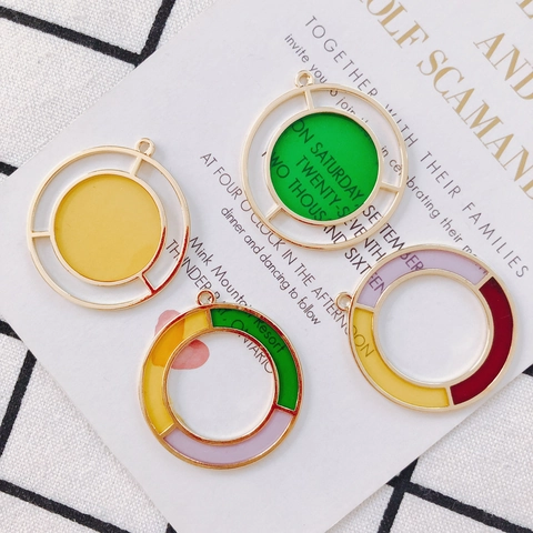 DIY Jewelry Accessory Alloy Enamel Geometric Circle Pendant For Earring Necklace Bracelet Making Gold Plated Charms