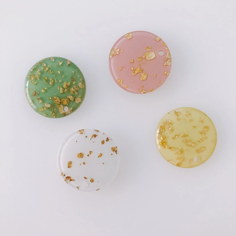 Round Resin Charms With Gold Foil Decoration For Jewelry Making DIY Earring Necklace Accessories Craft Supplies