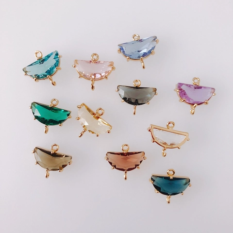 DIY Jewelry Making Findings Gold Plated Copper Fan Shaped Faceted Glass Rhinestone Double Loop Pendant Connector