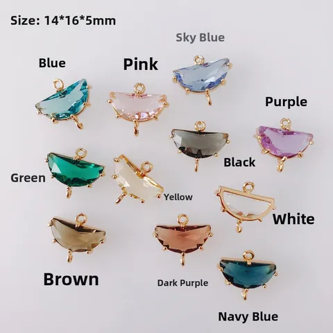 DIY Jewelry Making Findings Gold Plated Copper Fan Shaped Faceted Glass Rhinestone Double Loop Pendant Connector
