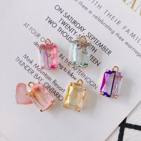 Rectangle Radiant Cut Gradient Crystal Glass Pendant Only Without Chain With Gold Alloy Claw Setting DIY Jewelry Accessory