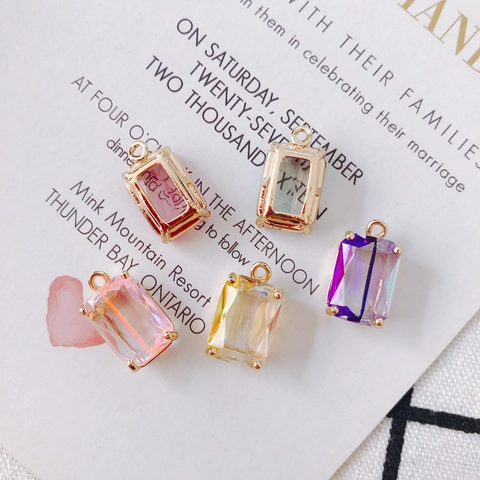 Rectangle Radiant Cut Gradient Crystal Glass Pendant Only Without Chain With Gold Alloy Claw Setting DIY Jewelry Accessory