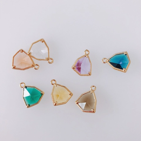 Mini Triangle Glass Crystal Pendant Charm Gold Plated Copper Edge Rhinestone Connector For DIY Earring Necklace Accessories