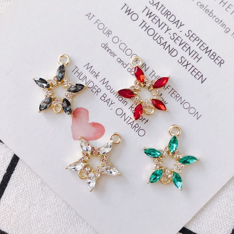 Alloy Inlaid Colorful Rhinestone Double Loop Star Flower Charms For DIY Earrings Necklace Making Women Jewelry Accessories