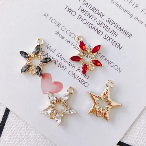 Alloy Inlaid Colorful Rhinestone Double Loop Star Flower Charms For DIY Earrings Necklace Making Women Jewelry Accessories