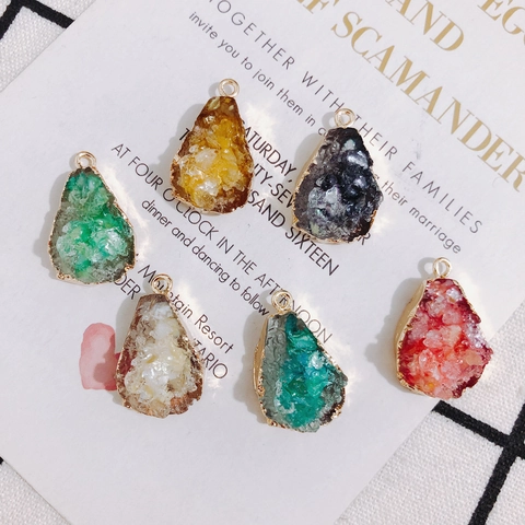 Irregular Waterdrop Resin Druzy Pendant Alloy Gold Plated Edging Teardrop Charms For DIY Necklace Jewelry Making Accessories