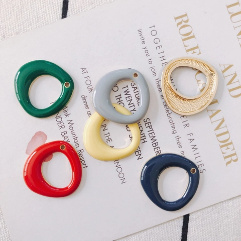 Alloy Enamel Irregular Hollow Circle Pendants Fashion DIY Jewelry Making Earring Necklace Accessories Glossy Finish Charms