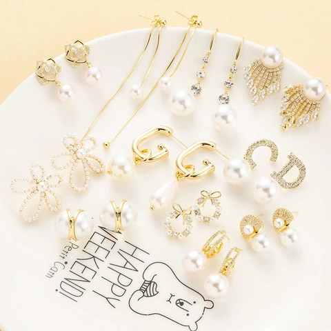 Elegante Kupfer Künstliche Perlenohrringe Für Damen Mit Strass Zirkonia Vergoldet Geometrischer Modeschmuck Alltag Party Geschenk