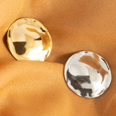 Minimalist Stainless Steel Hammered Round Disc Brooch Pin 18K Gold Silver Plated Irregular Lava Geometric Unisex Jewelry Accessory