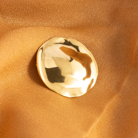 Minimalist Stainless Steel Hammered Round Disc Brooch Pin 18K Gold Silver Plated Irregular Lava Geometric Unisex Jewelry Accessory
