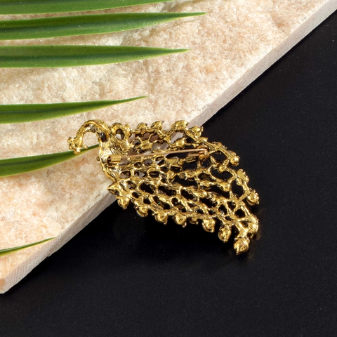 Broche de Animal de Pavo Real de Aleación Chapada en Oro Vintage Con Diamantes de Imitación Verdes Incrustados Joyería Elegante