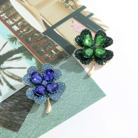 Elegant Four Leaf Clover Brooch Pin Alloy Rhinestone Inlaid Crystal Brooches For Women Fashion Jewelry Wedding Accessory