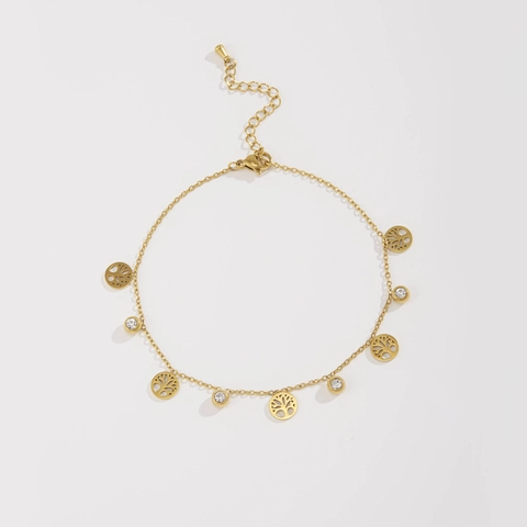 Tree Of Life Pendant Anklet For Women Alloy Zirconia Charm Foot Chain Golden Adjustable Ankle Bracelet Jewelry Gift