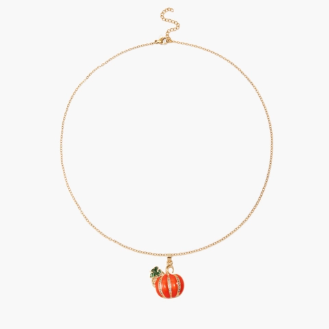 Collier en Acier Inoxydable 304 Chaîne Alliage de Cuivre Émail Orange Pendentif Citrouille Zircon pour Femmes Halloween Automne Bijoux