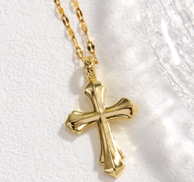 304 Stainless Steel Gold Cross Pendant Necklace With Copper Alloy Chain Simple Religious Jewelry For Men Women Daily Decor