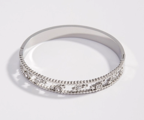 Vintage Stainless Steel Pentagram Cutout Rhinestone Bangle Bracelet For Women Gold Silver Plated Fashion Jewelry Gift