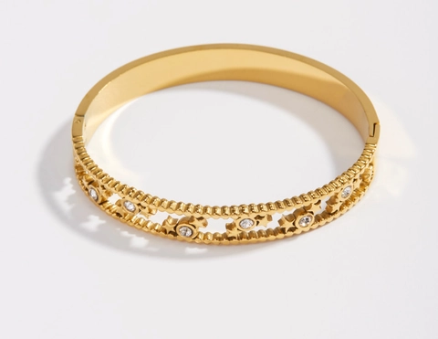 Vintage Stainless Steel Pentagram Cutout Rhinestone Bangle Bracelet For Women Gold Silver Plated Fashion Jewelry Gift