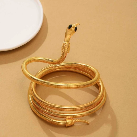 Bracciale Avvolgente a Forma di Serpente Flessibile Collana in Lega Occhi di Strass Gioielli Vintage per Donna Oro Argento
