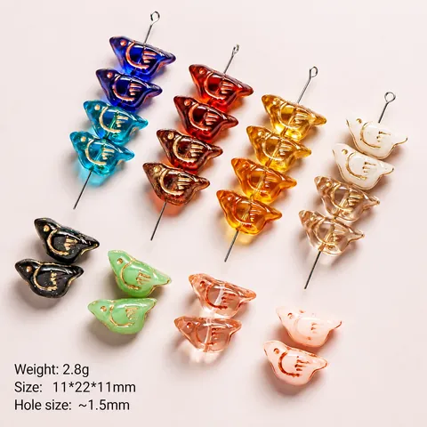 Vintage Czech Glass Bird Beads Double-Sided Traced 3D Animal Beads DIY Bracelet Necklace Earring Jewelry Making Supplies