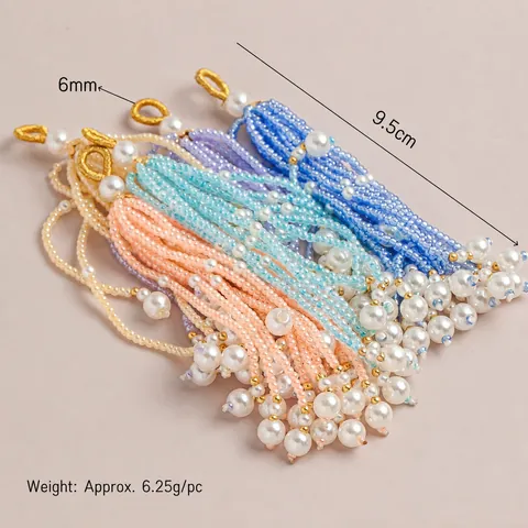Handmade Beaded Tassel Charm With Imitation Artificial Pearl Alloy Ring For DIY Jewelry Making Bags Keychains Women Crafts Accessory