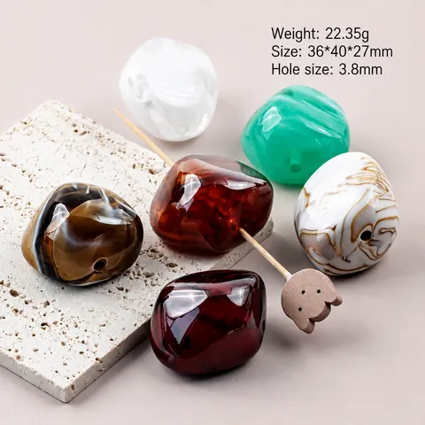 Irregular Resin Beads With Large Hole Marbled Texture DIY Jewelry Making Accessories Artistic Focal Beads For Crafts Women