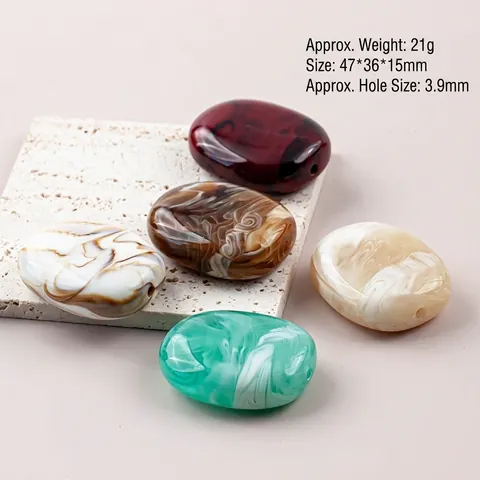 Large Hole Oval Resin Beads Marble Pattern Smudged Flat Beads For DIY Bracelet Necklace Craft Decoration Jewelry Making Accessories