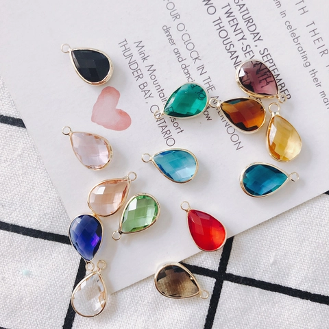 Faceted Glass Water Drop Pendants With Gold Alloy Border Elegant Niche DIY Jewelry Making Necklace Bracelet Findings Accessories