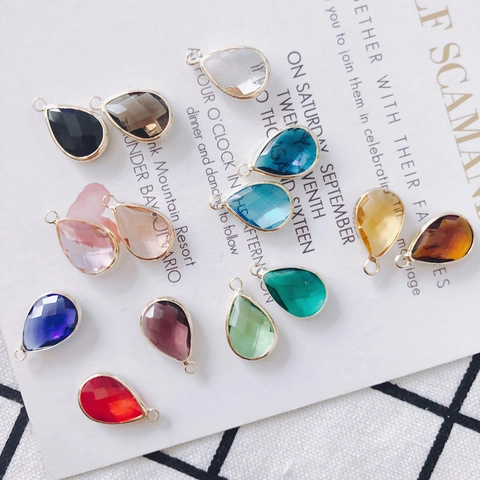 Faceted Glass Water Drop Pendants With Gold Alloy Border Elegant Niche DIY Jewelry Making Necklace Bracelet Findings Accessories