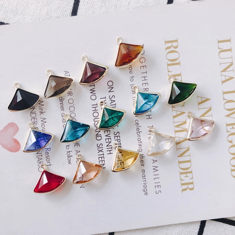 Fan Shaped Alloy Glass Crystal Pendants For DIY Jewelry Making Colorful Triangular Metal Frame Charms For Necklace Bracelet Making Women Accessory