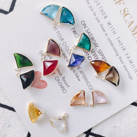 Fan Shaped Alloy Glass Crystal Pendants For DIY Jewelry Making Colorful Triangular Metal Frame Charms For Necklace Bracelet Making Women Accessory