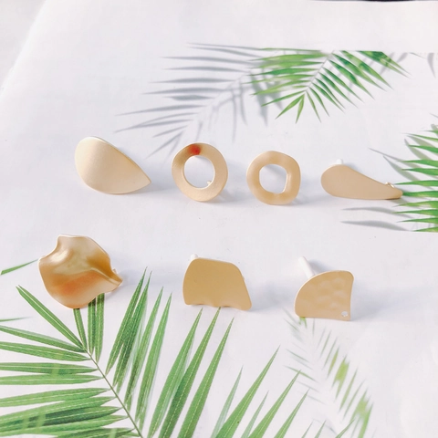 DIY Alloy Geometric Earring Findings For Jewelry Making Irregular Round Wave Matte Gold Earring Post Components Jewelry Accessories