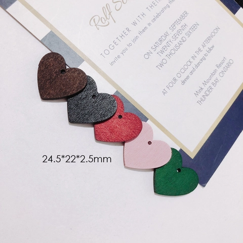 Heart Shape Colored Wooden Pendants With Hole Natural Wood Grain Charms For DIY Jewelry Making Wedding Craft Decoration