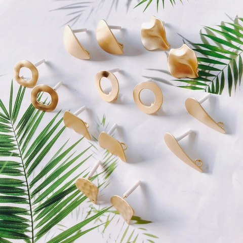 DIY Alloy Geometric Earring Findings For Jewelry Making Irregular Round Wave Matte Gold Earring Post Components Jewelry Accessories
