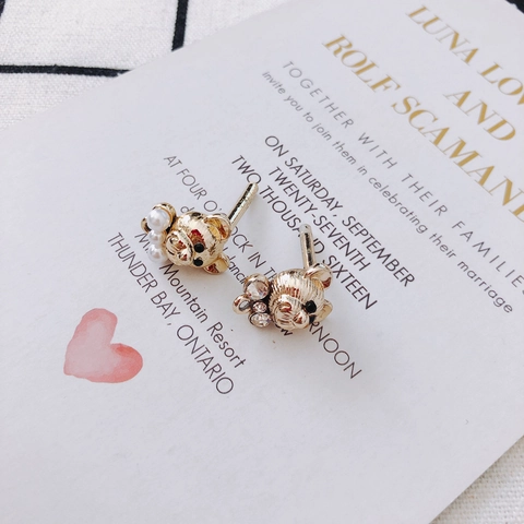 Teddy Bear Alloy Pendants Gold Plated Rhinestone Artificial Pearl Charms For DIY Earring Necklace Jewelry Making Craft