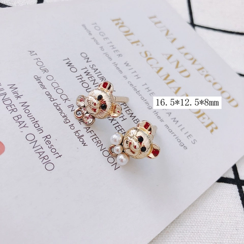 Teddy Bear Alloy Pendants Gold Plated Rhinestone Artificial Pearl Charms For DIY Earring Necklace Jewelry Making Craft