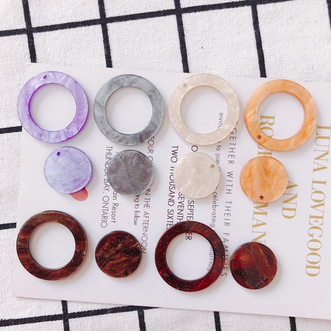 Acrylic Resin Round Ring Pendant DIY Jewelry Accessories Marble Pattern Glitter Handmade Earring Materials Craft Charms