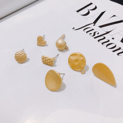 Minimalist Matte Gold Alloy Earring Posts Geometric Heart Round Shape DIY Earring Findings Jewelry Making Accessories