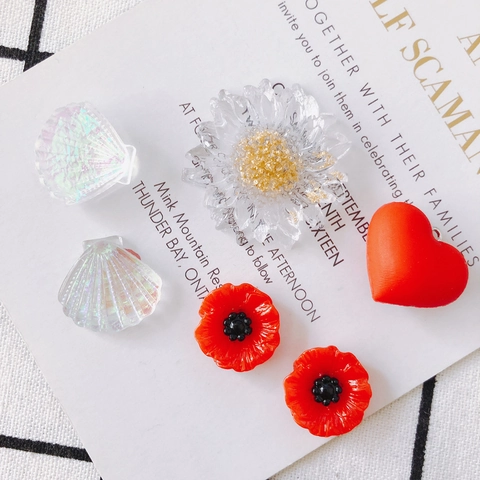 Ciondoli in Resina DIY per Creazione Gioielli Margherita Cuore Conchiglia Iridescente Papavero Accessori Artigianali