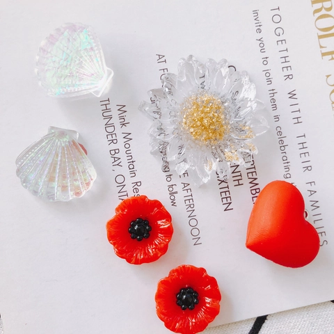 Ciondoli in Resina DIY per Creazione Gioielli Margherita Cuore Conchiglia Iridescente Papavero Accessori Artigianali